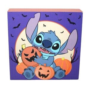 Disney Silver Buffalo Lilo Stitch Pumpkin Trick Treat Glitter Box Wall Sign Art